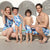 Family Matching Blue Plants Printed Swimsuits