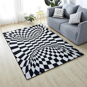 3D Vortex Optical Illusion Rug Round Area Rug Black Carpet Illusion Flannel Rugs Black and White Ultra Soft Non-Slip Rug for Room Deco